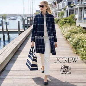 J.Crew navy windowpane check wool zip cocoon coat *shop@iamwarrior